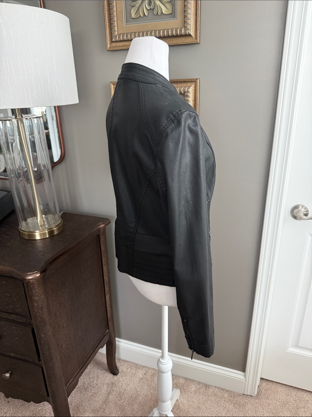 White House Black Market Black Faux Leather Zip Jacket - Picture 3 of 7
